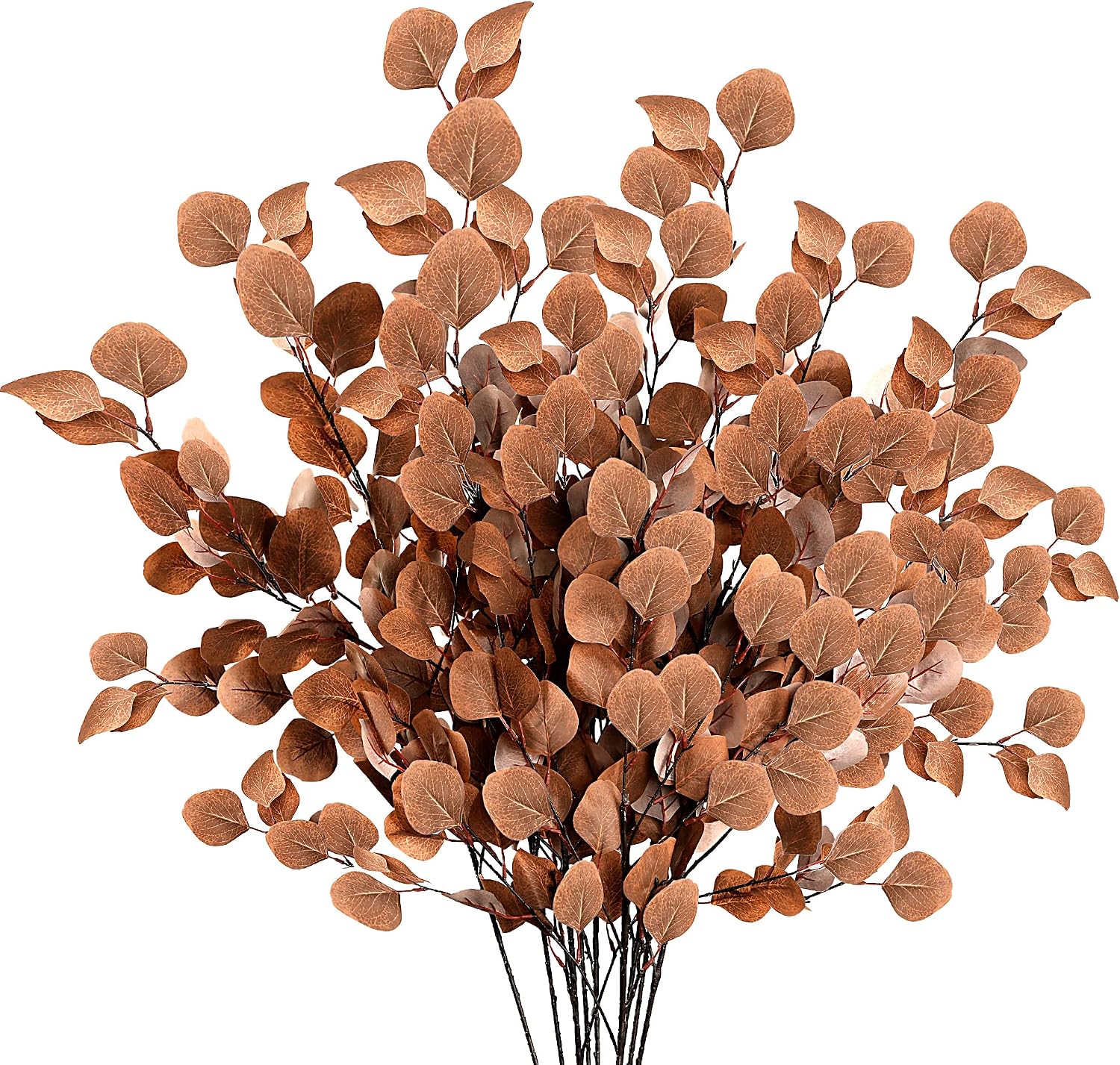 Sggvecsy 6 Pcs Fall Artificial Eucalyptus Stems, Long Silver Dollar Leaves, Dark Brown