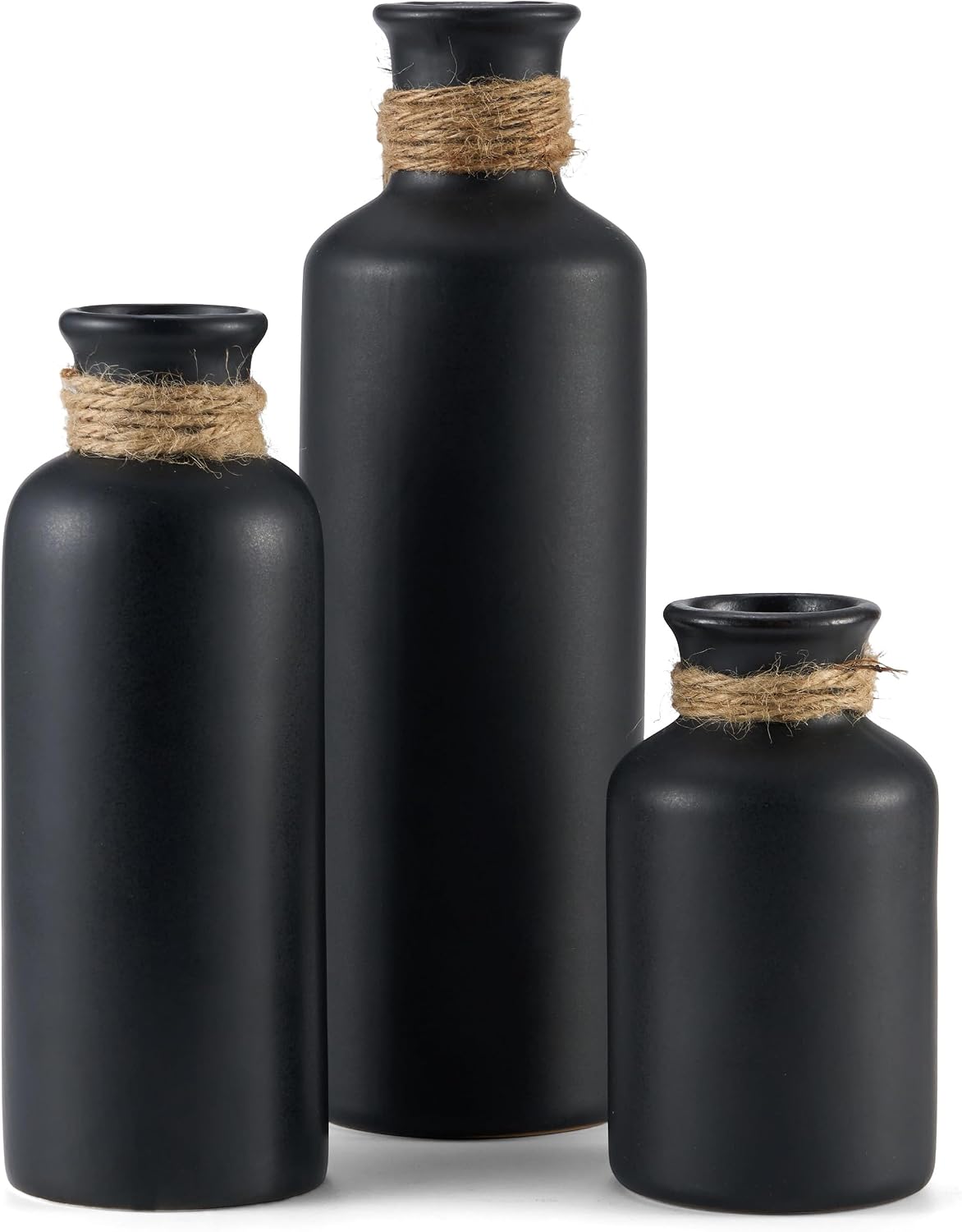 Matte Black Ceramic Vase Set of 3, Modern Farmhouse Boho Home Decor