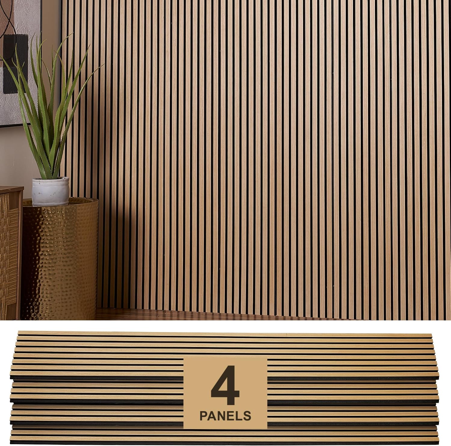 ZETY HOME Acoustic Wood Wall Panels, Slat 4-Pack, 94.5 in, Oak
