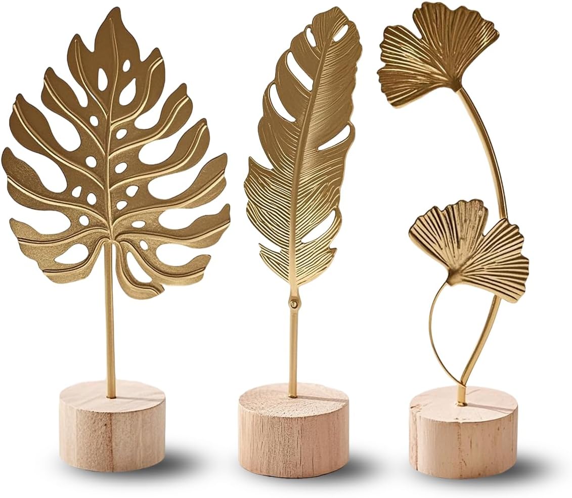 Gold Leaf Home Decor Set, Metal Leaves Statues, Modern Artistic Sculptures
