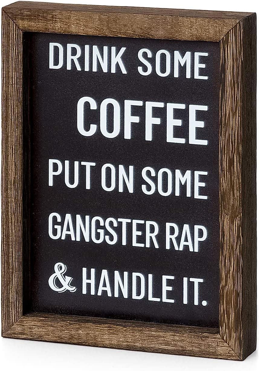 Mkono Coffee Bar Sign, 2 Sides Farmhouse Wood Sign with Funny Sayings Decor