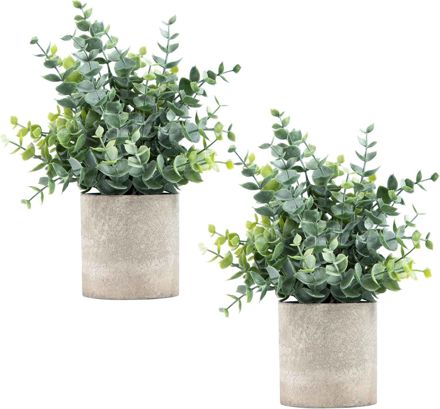 Coferset 2 Pack Small Fake Plants Eucalyptus Potted, Sage Green