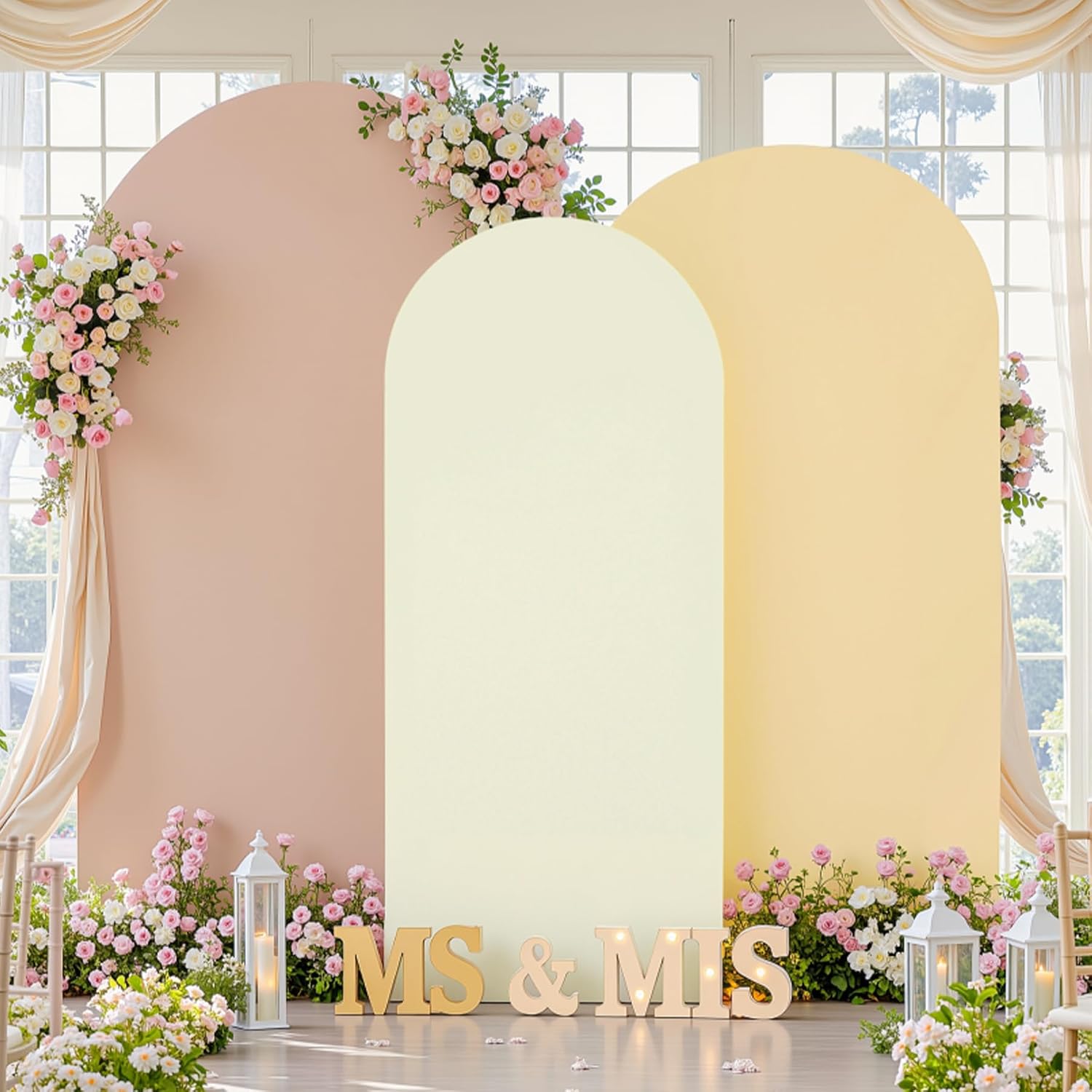 Set of 3 Arch Backdrop Covers, Premium Stretchy Spandex, Cream Nude Champagne