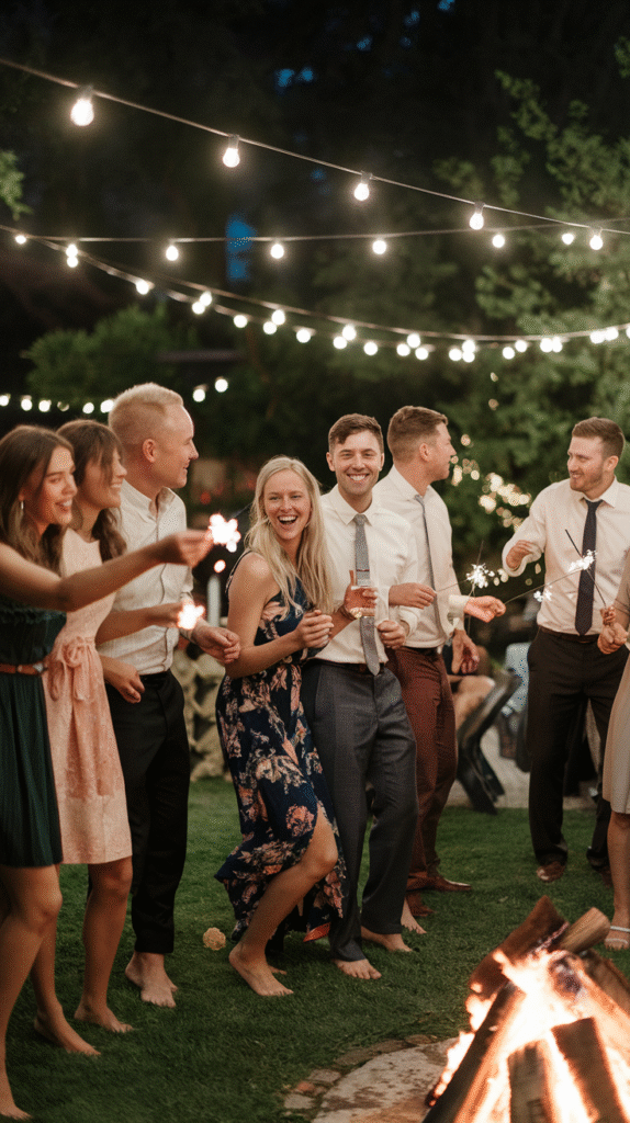 A backyard wedding celebration running late without a venue curfew