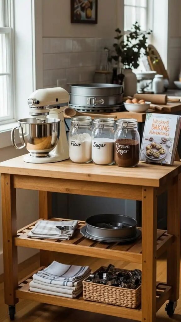 Modern minimalist baking station with clean lines and hidden storage
