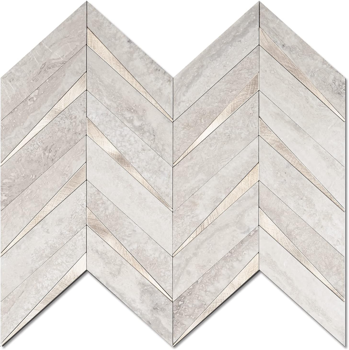 STICKGOO Herringbone Tile Peel and Stick Backsplash, Beige Mixed Metal Gold