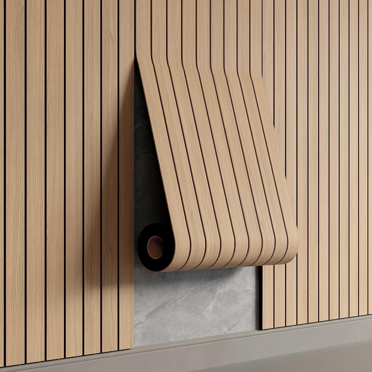 YU LI 3DH Peel and Stick PVC Slat Wall Panel, Faux Oak Wood Grain