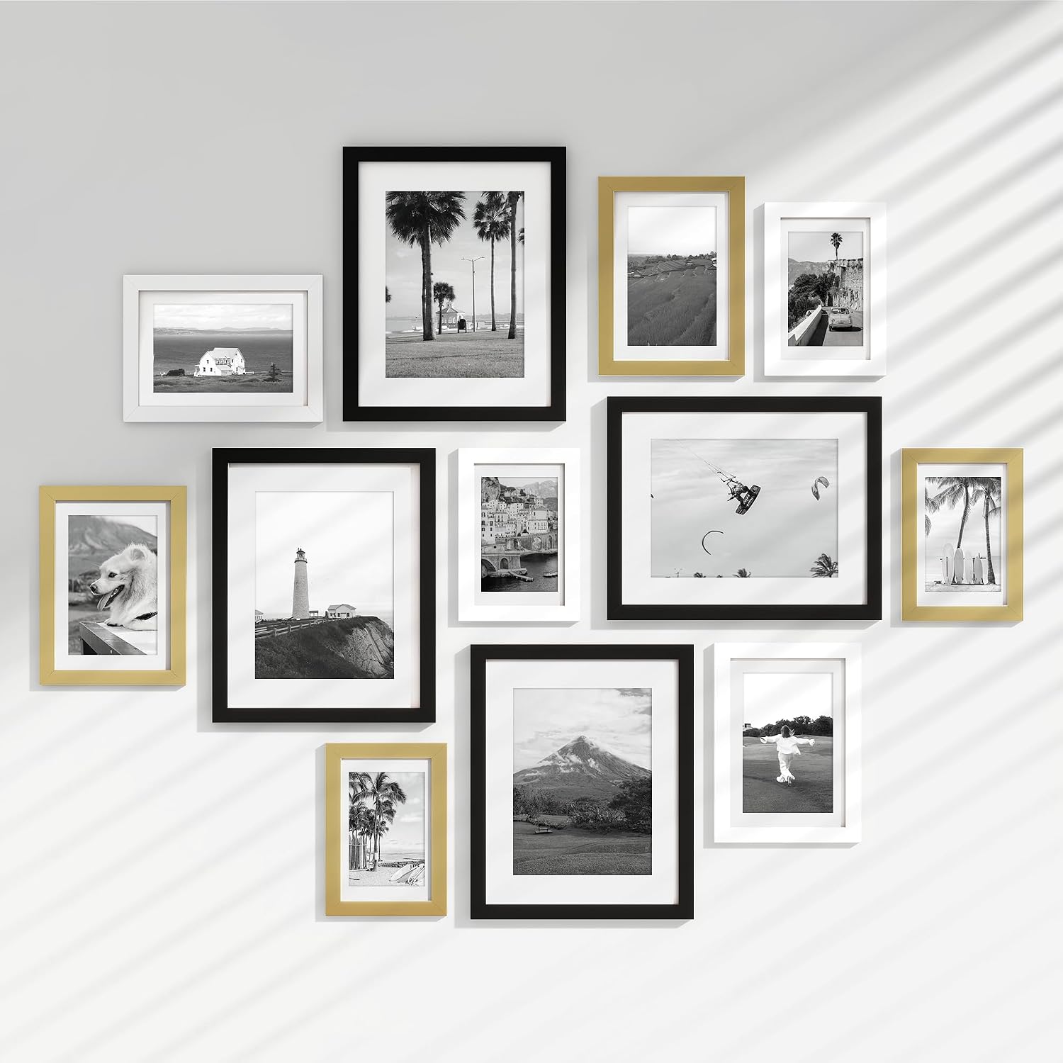 Venusmiles 12 Pack Picture Frames Collage Wall Decor, Black+White+Gold