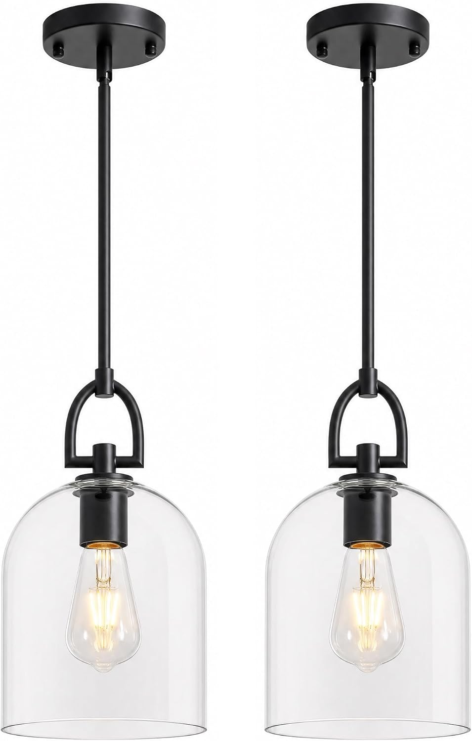 CNRATYE Modern Black Pendant Lights, 2-Pack, Clear Glass Shade