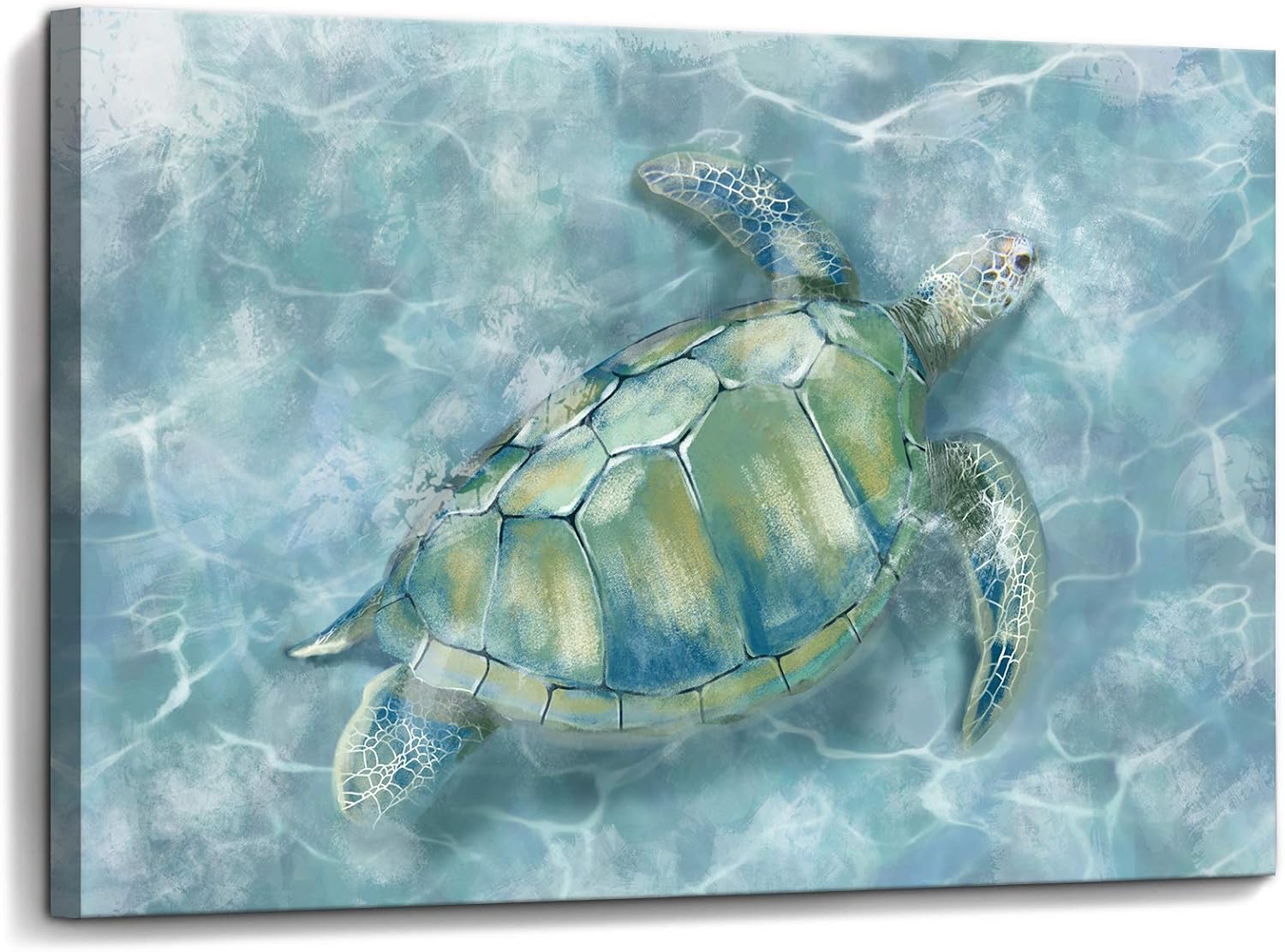 YJYart Bathroom Wall Decor Sea Turtle Canvas Wall Art, Blue Coastal
