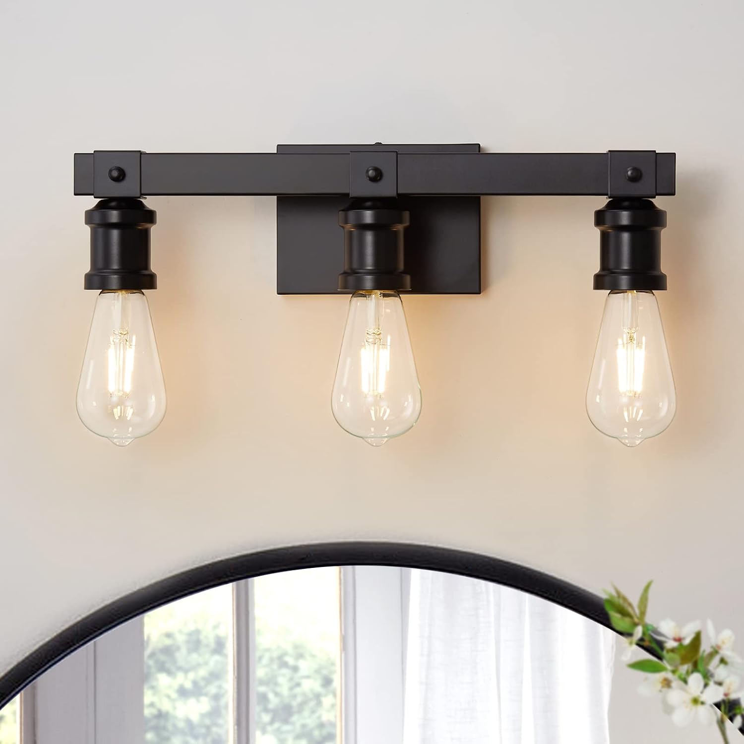 Farmhouse Bathroom Vanity Light Fixtures, 3-Light, Matte Black, Industrial Vintage