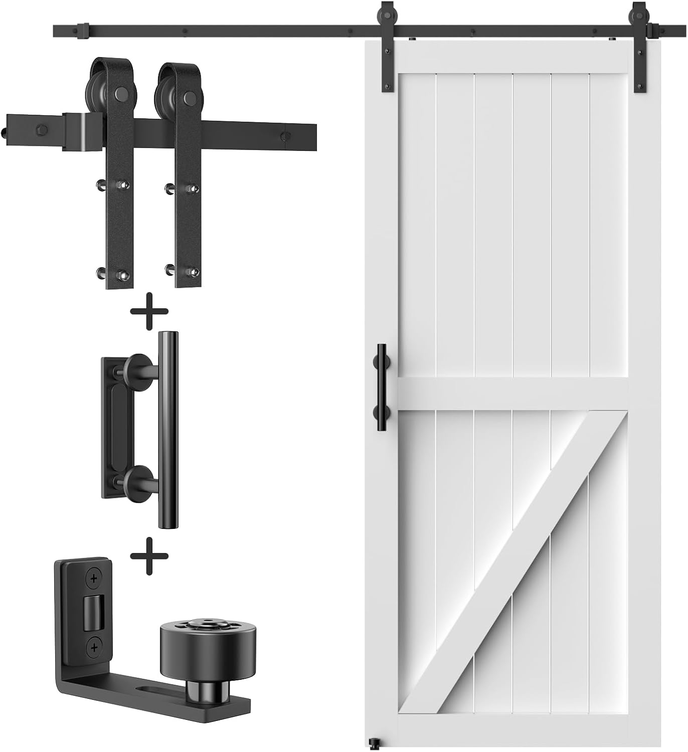 6FT Heavy Duty Sliding Barn Door Hardware Kit, Floor Guide & Pull Handle Set