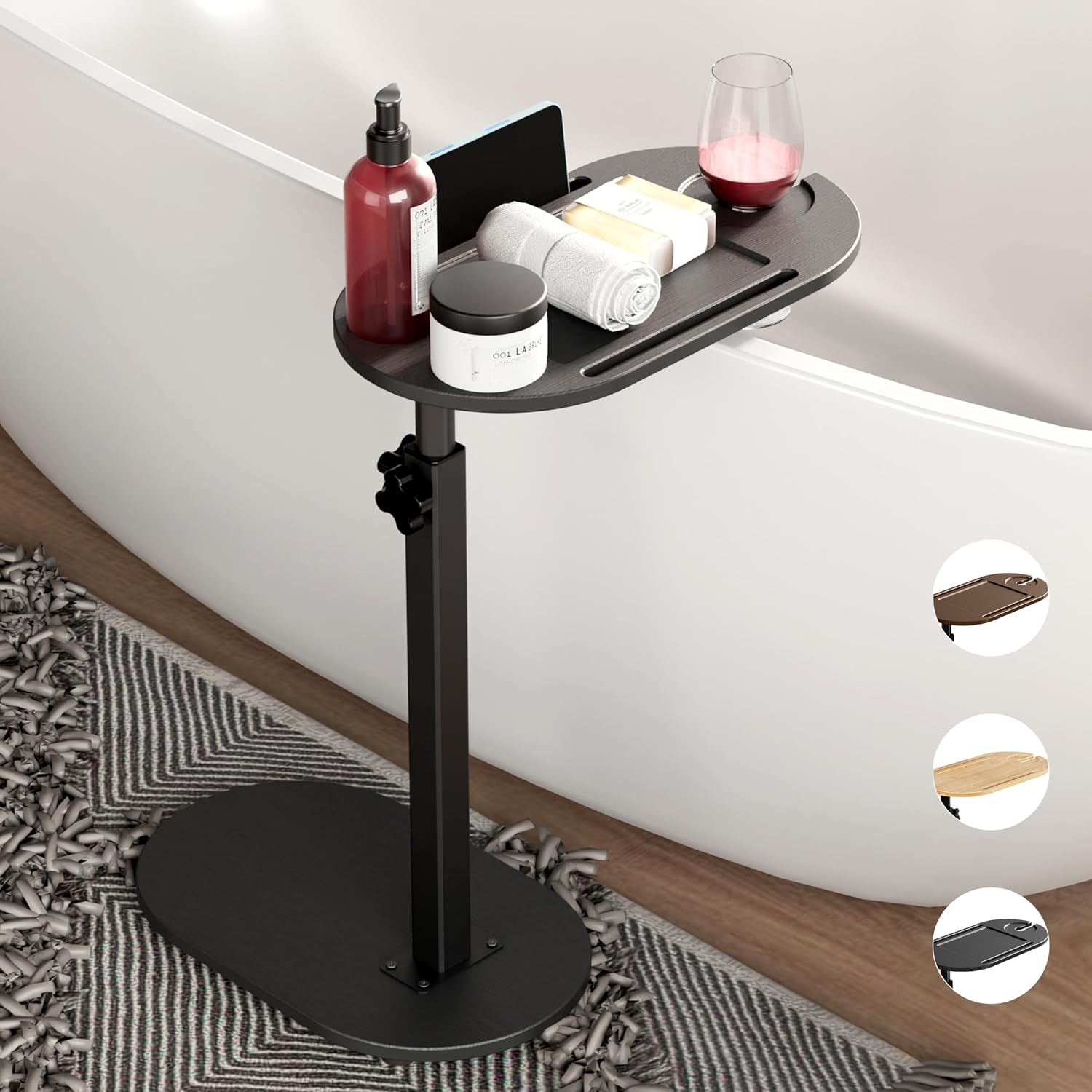 Yumkfoi Bamboo Bathtub Tray Table with Adjustable Height