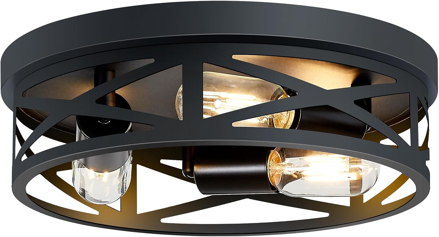 SKEJAO Flush Mount Ceiling Light Fixture, 3-Light, Black