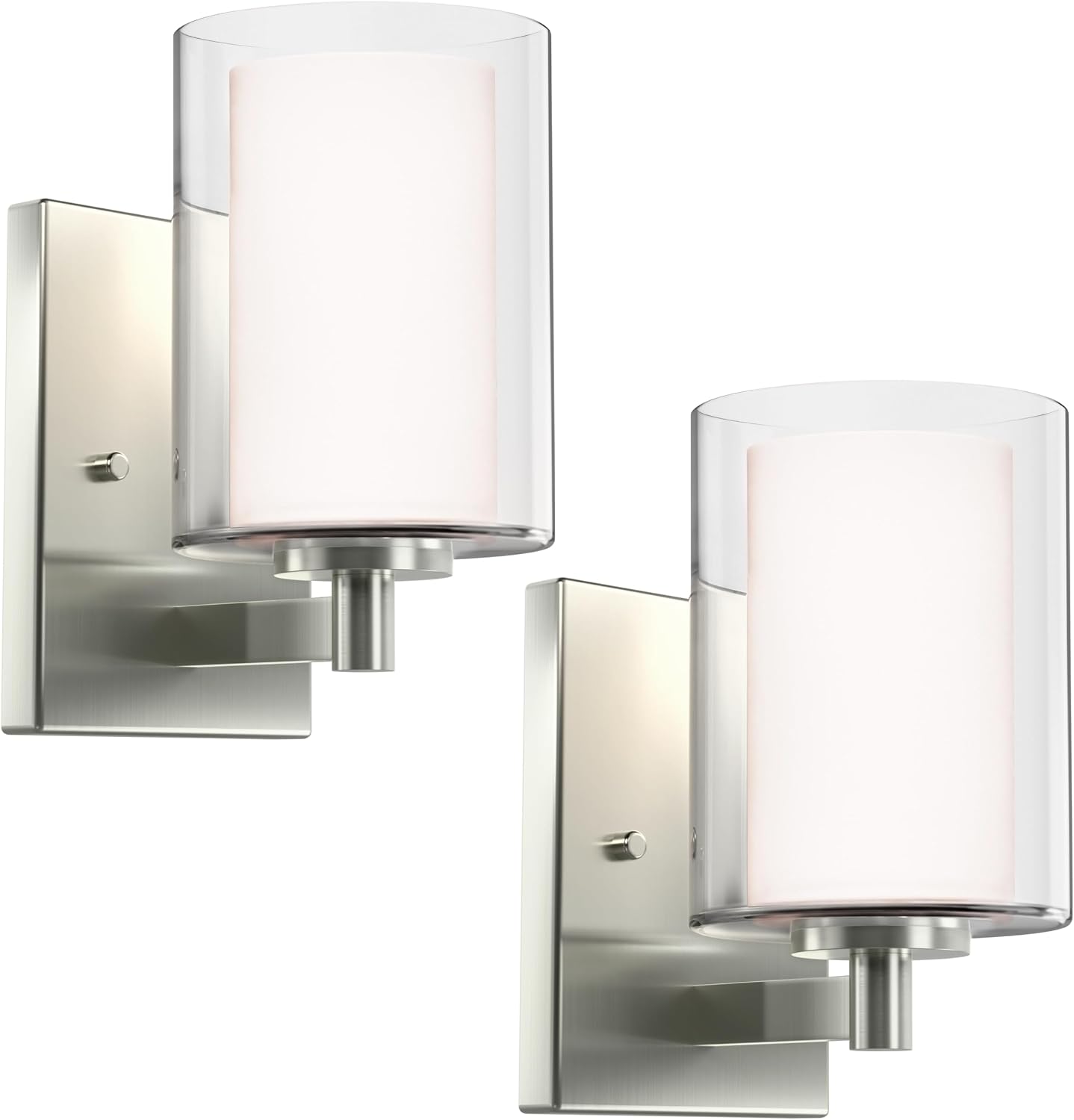 Kalium Wall Sconces, Set of Two, Modern Brushed Nickel Vanity Wall Lights