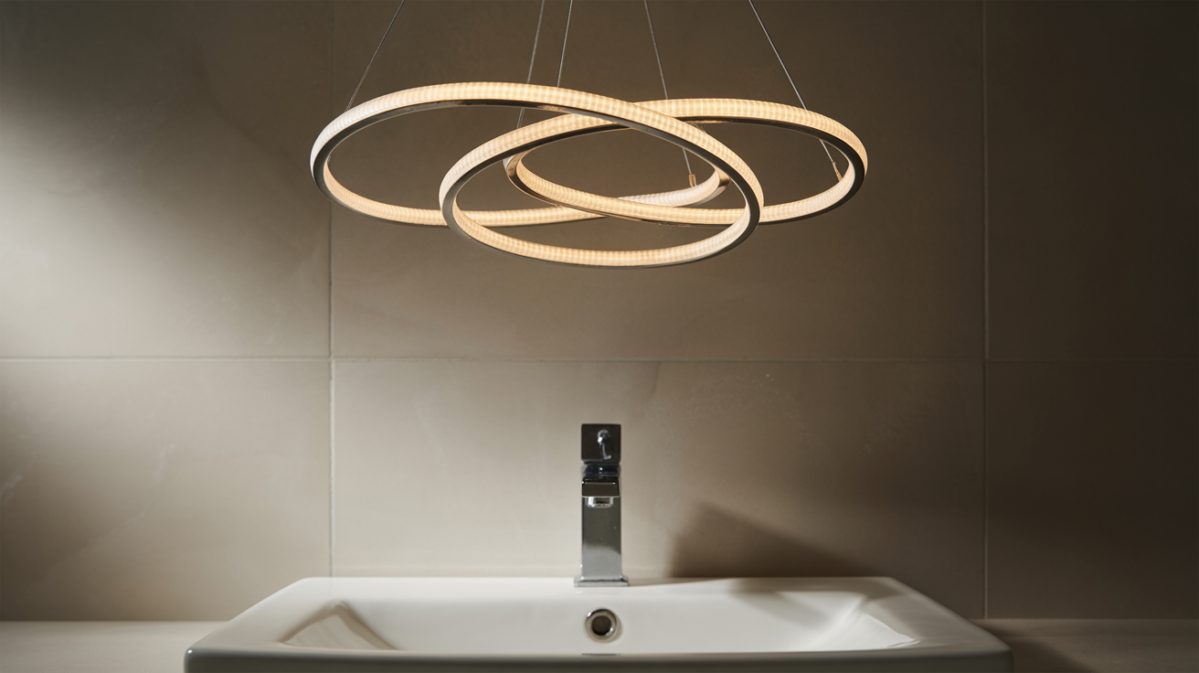 Well-lit bathroom with a thoughtfully chosen light fixture