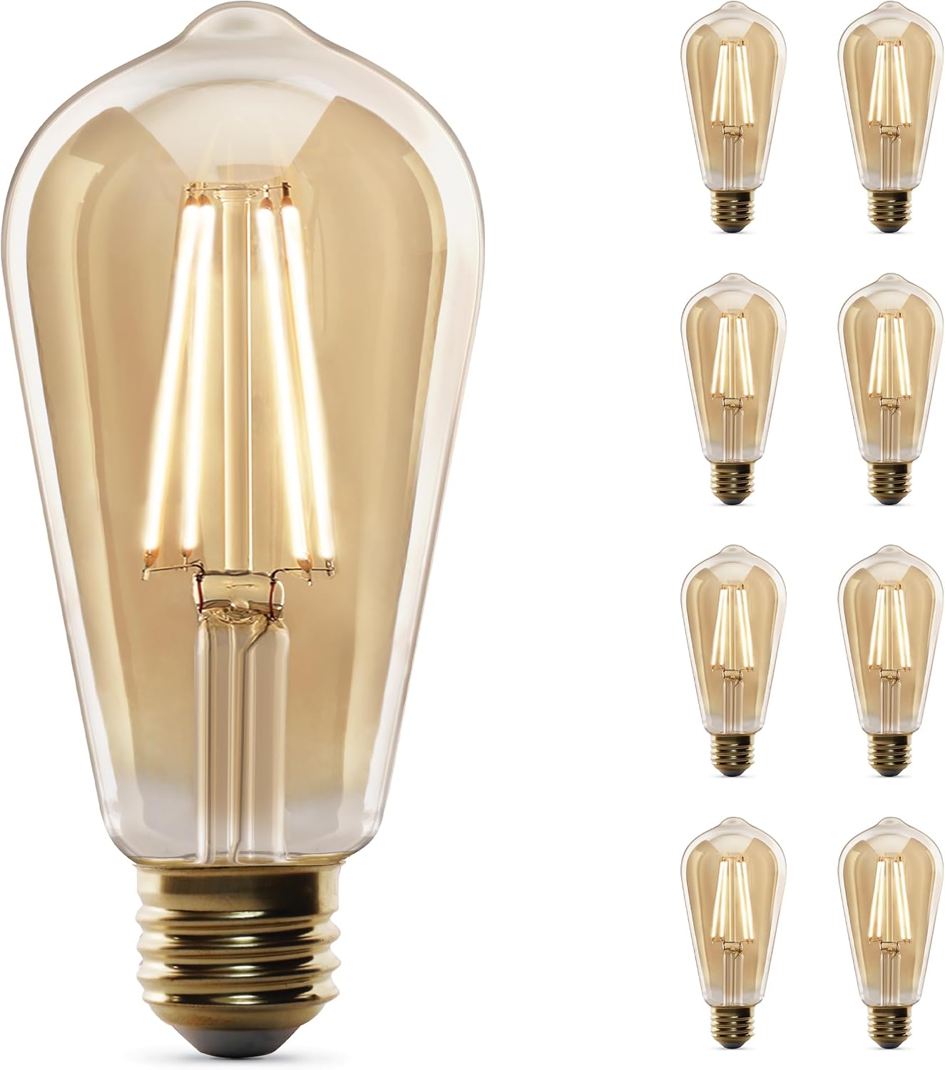 Feit Electric Vintage Exposed Filament Amber Glass LED ST19, Dimmable, 8 Pack
