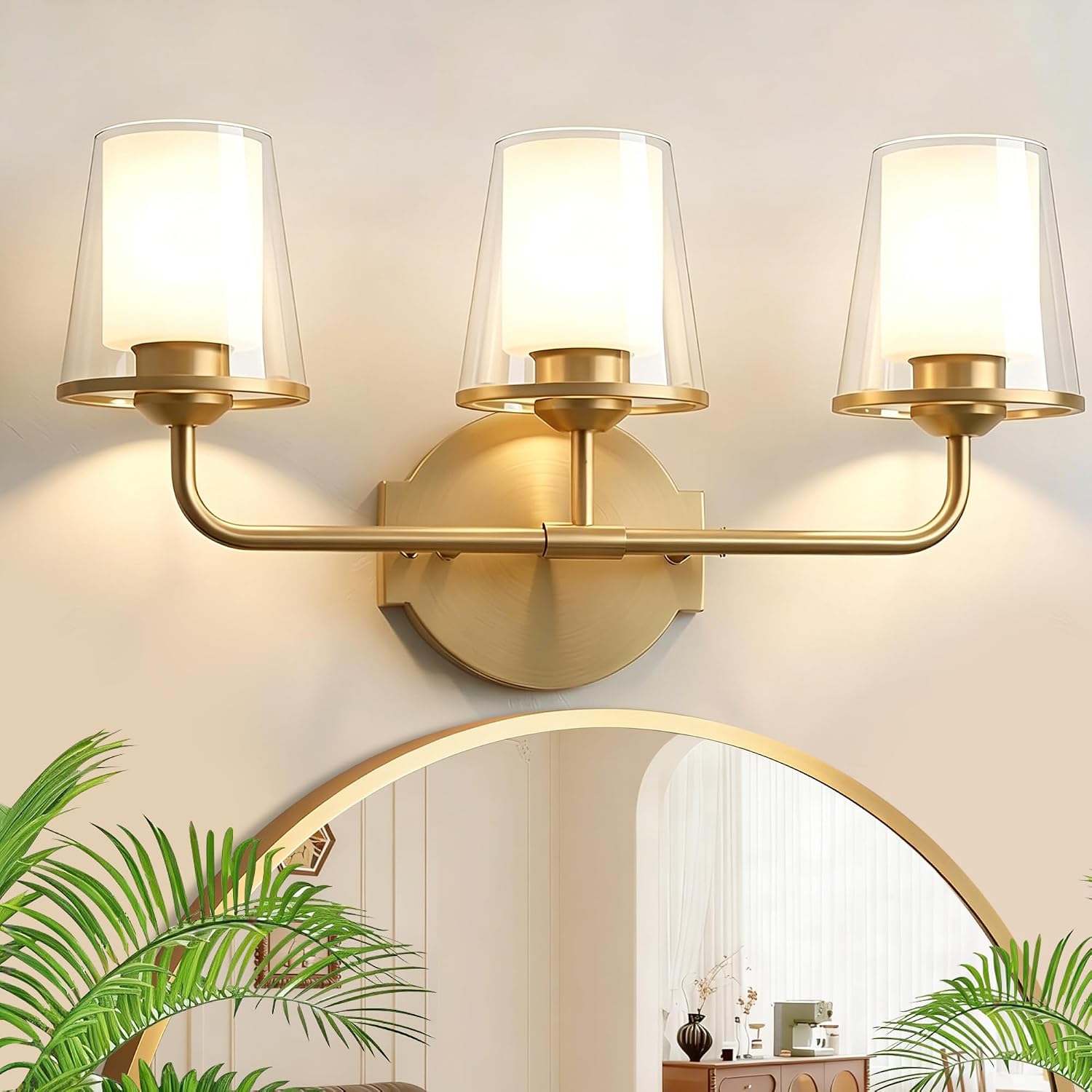 VbiTmn Gold Vanity Light, 3 Light, Vintage Antique Brass Finish