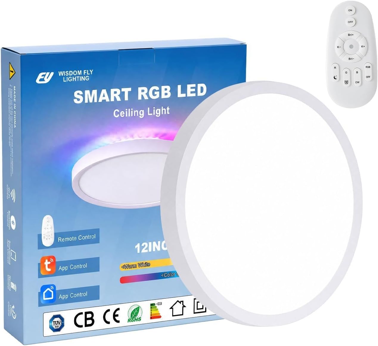 12 Inch Smart RGB Flush Mount Ceiling Light, 24W, Dimmable