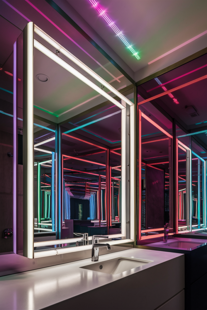 Futuristic bathroom design with customizable colored LED lighting