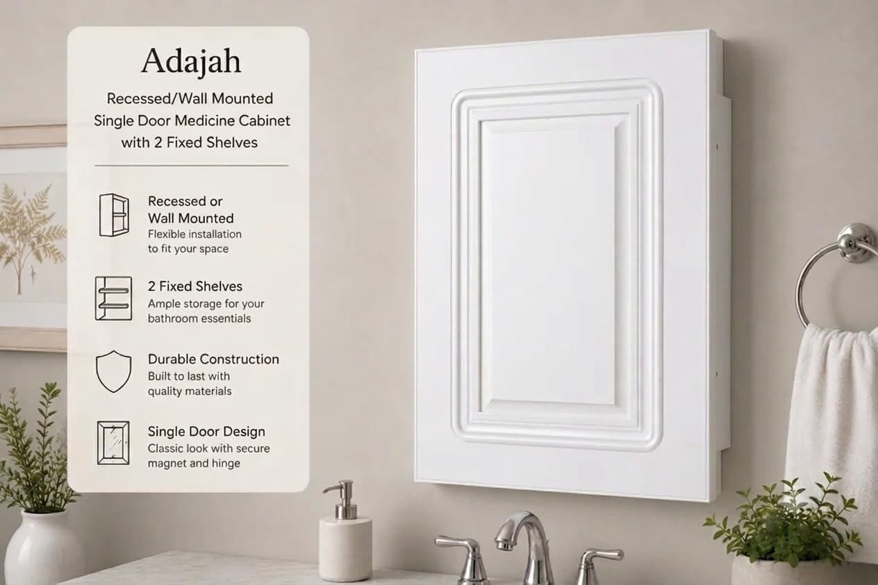16” x 22” White Recessed Medicine Cabinet with Non-Adjustable Shelves