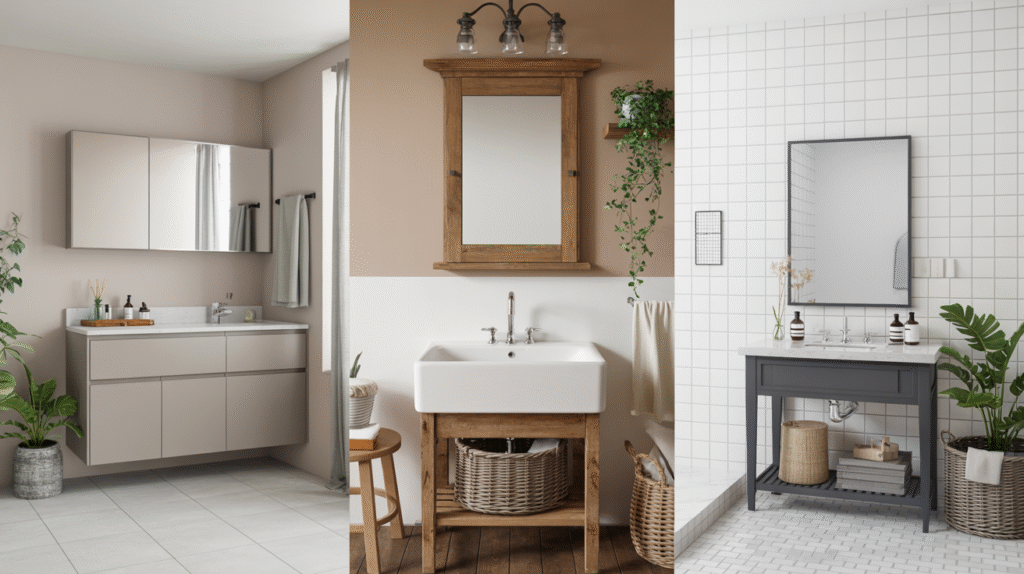 Mirror cabinet style reflecting the bathroom's broader design direction