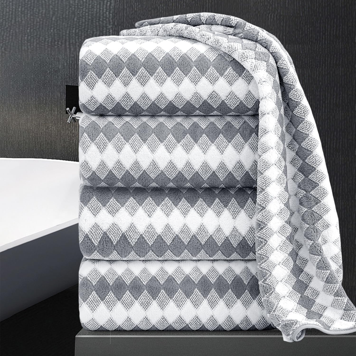 Bath Towel Set Gray 4Pack-35x70 Towel, 600GSM Ultra Soft Microfibers Bathroom Towel Set
