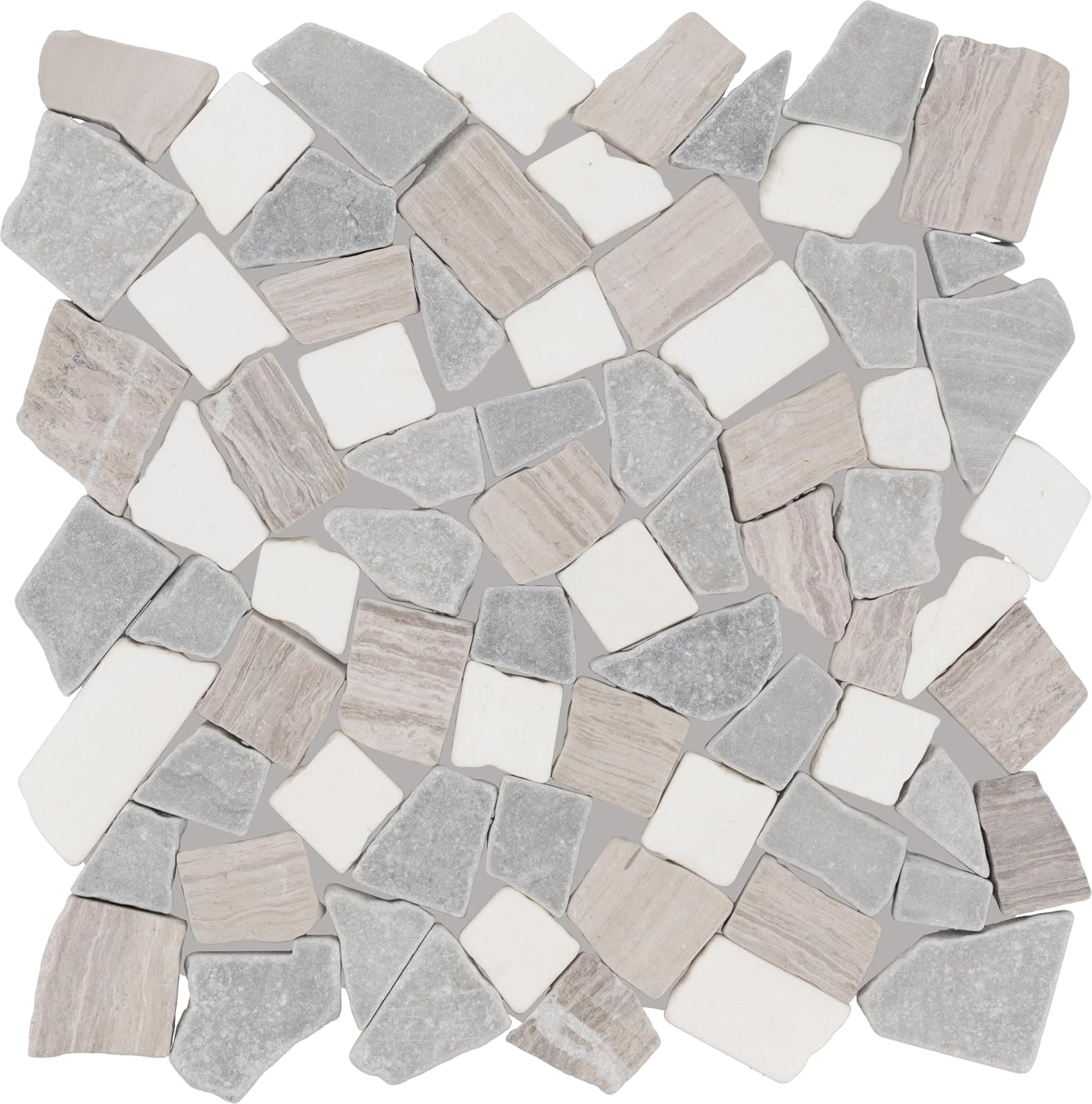Daltile Raine 12''x 12'' Natural Stone Marble River Pebble Mosaic in Tumbled Cumulus Grey