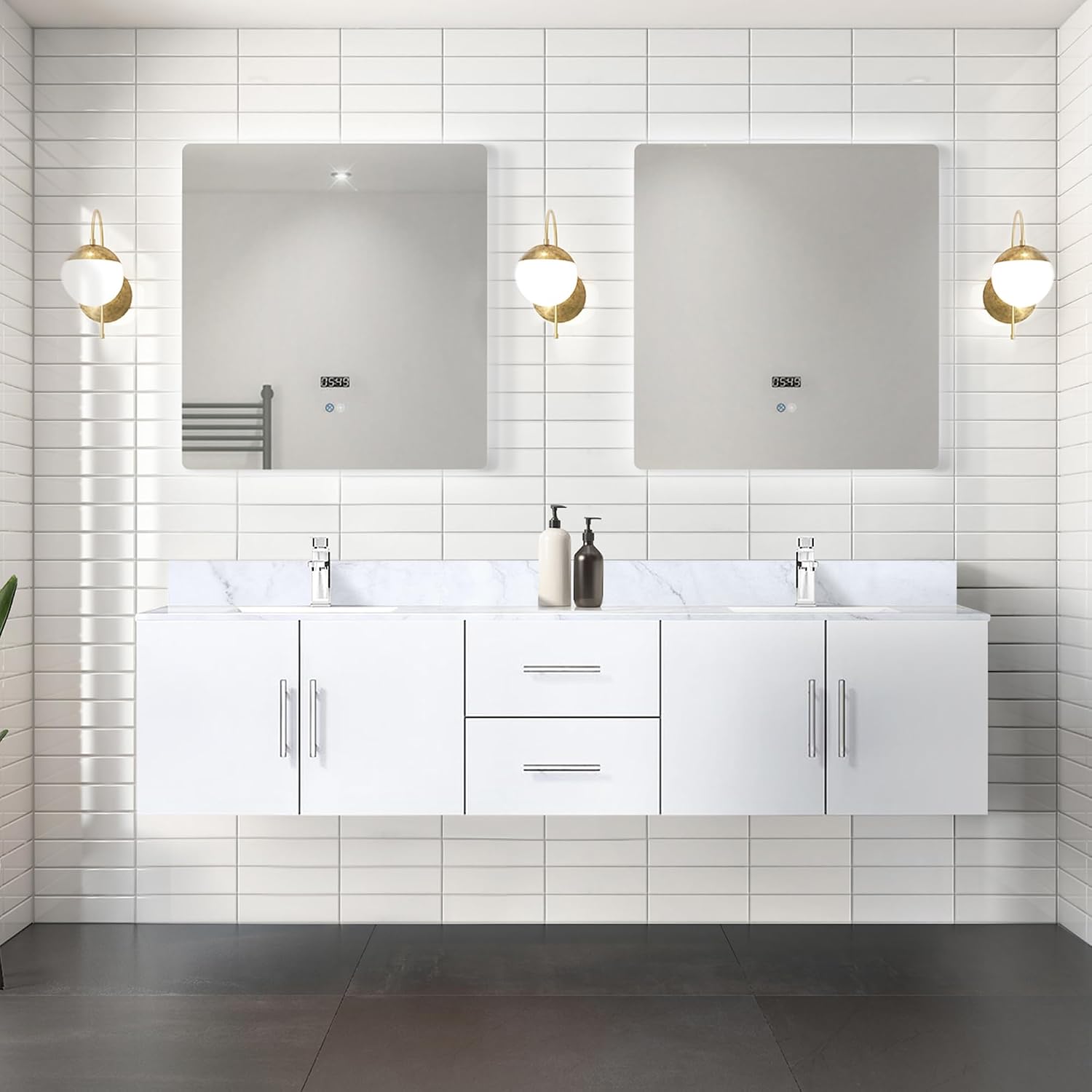 SVRCK Double Bath Vanity with Two 30 in. LED Mirrors, Glossy White Finish, Ample Storage