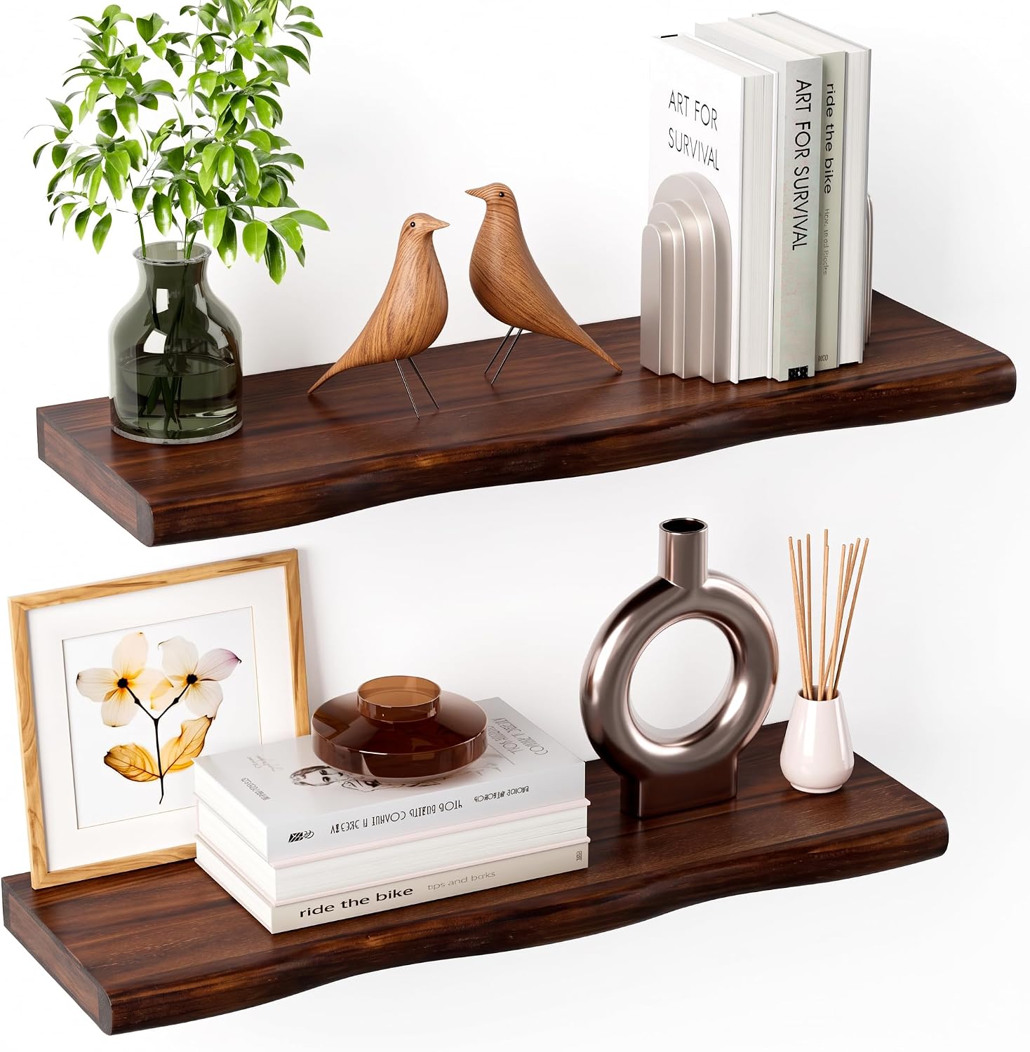 Wavy Edge Floating Shelves with Hidden Brackets, 2 Pack, 24 In