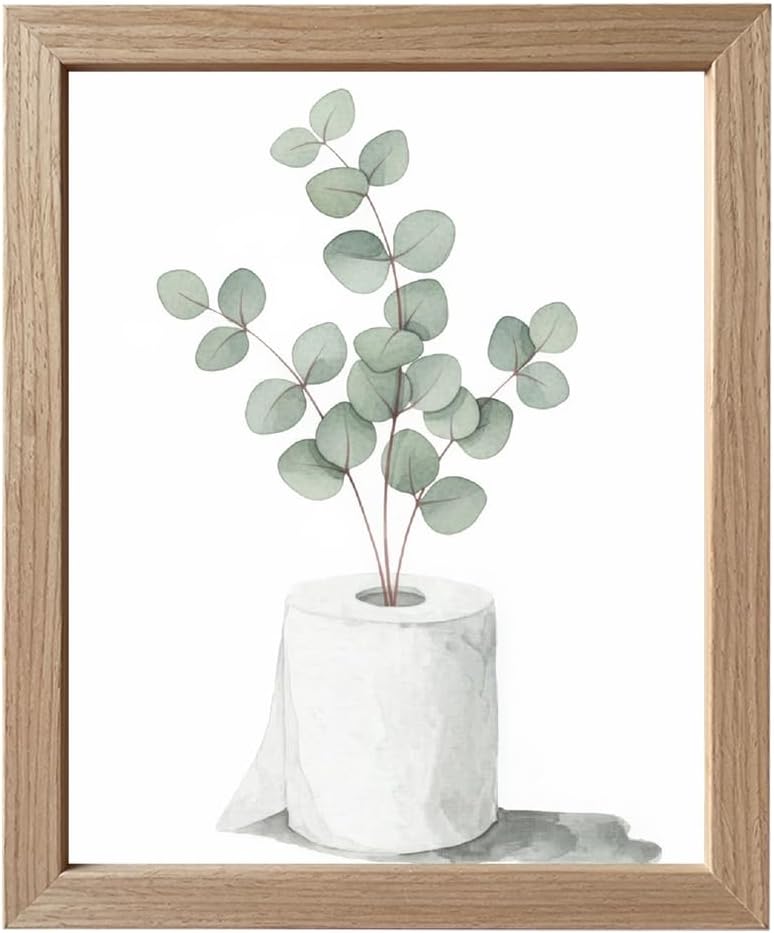 Botanical Bathroom Wall Art Framed, Sage Green, Eucalyptus Leaf Canvas Print