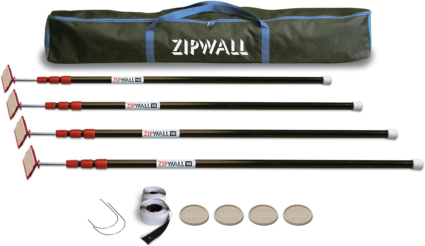 ZIPWALL ZP4 ZipPole 10 Ft Dust Barrier Poles for Remodeling, 4-Pack, Black