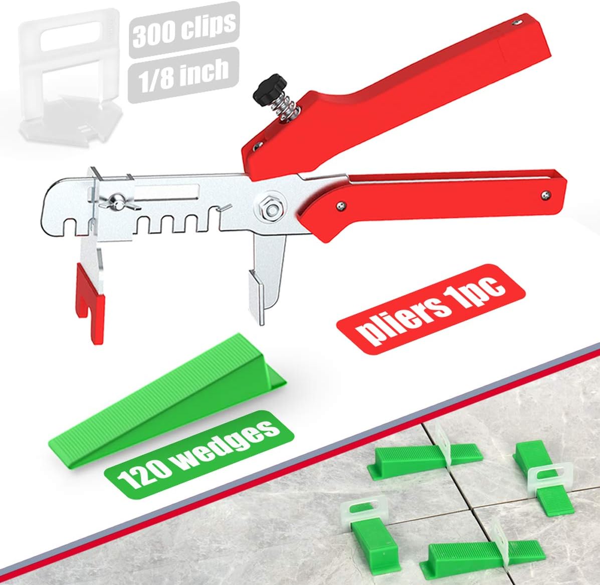 YEFU Tile Leveling System 1/8'' Kit Include 300 PCS Tile Spacers Clips and 120 PCS Reusable