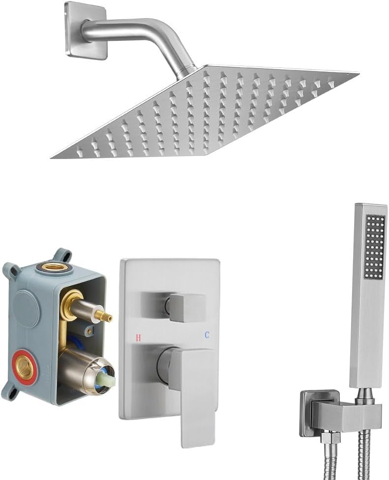 Shower System Brushed Nickel Bathroom Rainfall Shower Faucet Set Complete Wall Mounted 8