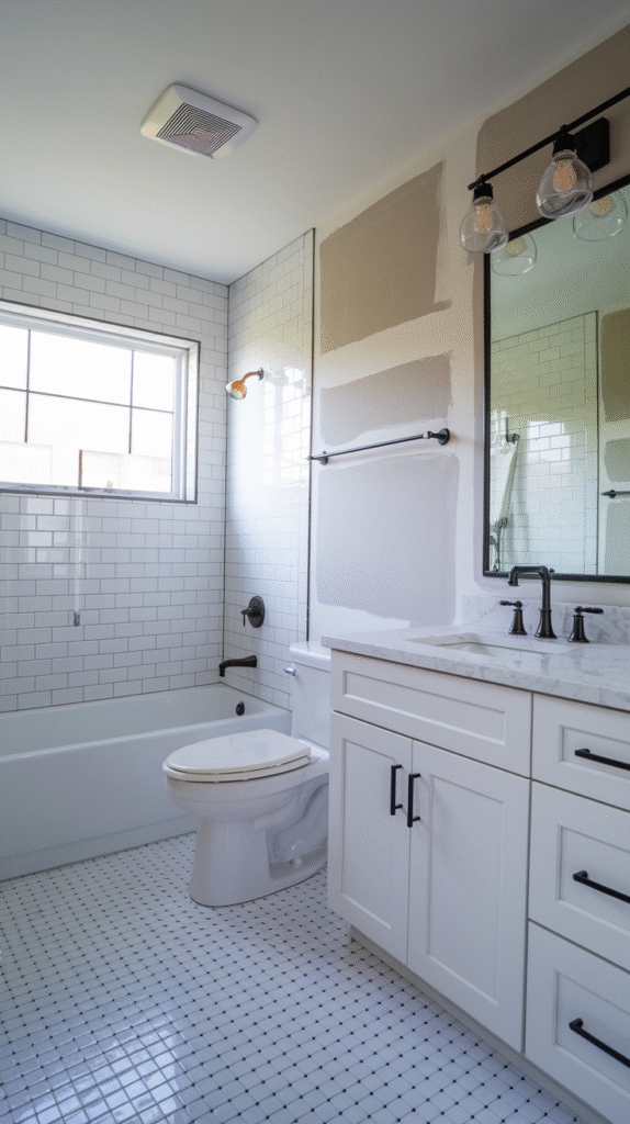 Installation phase bringing the bathroom remodel plan to life