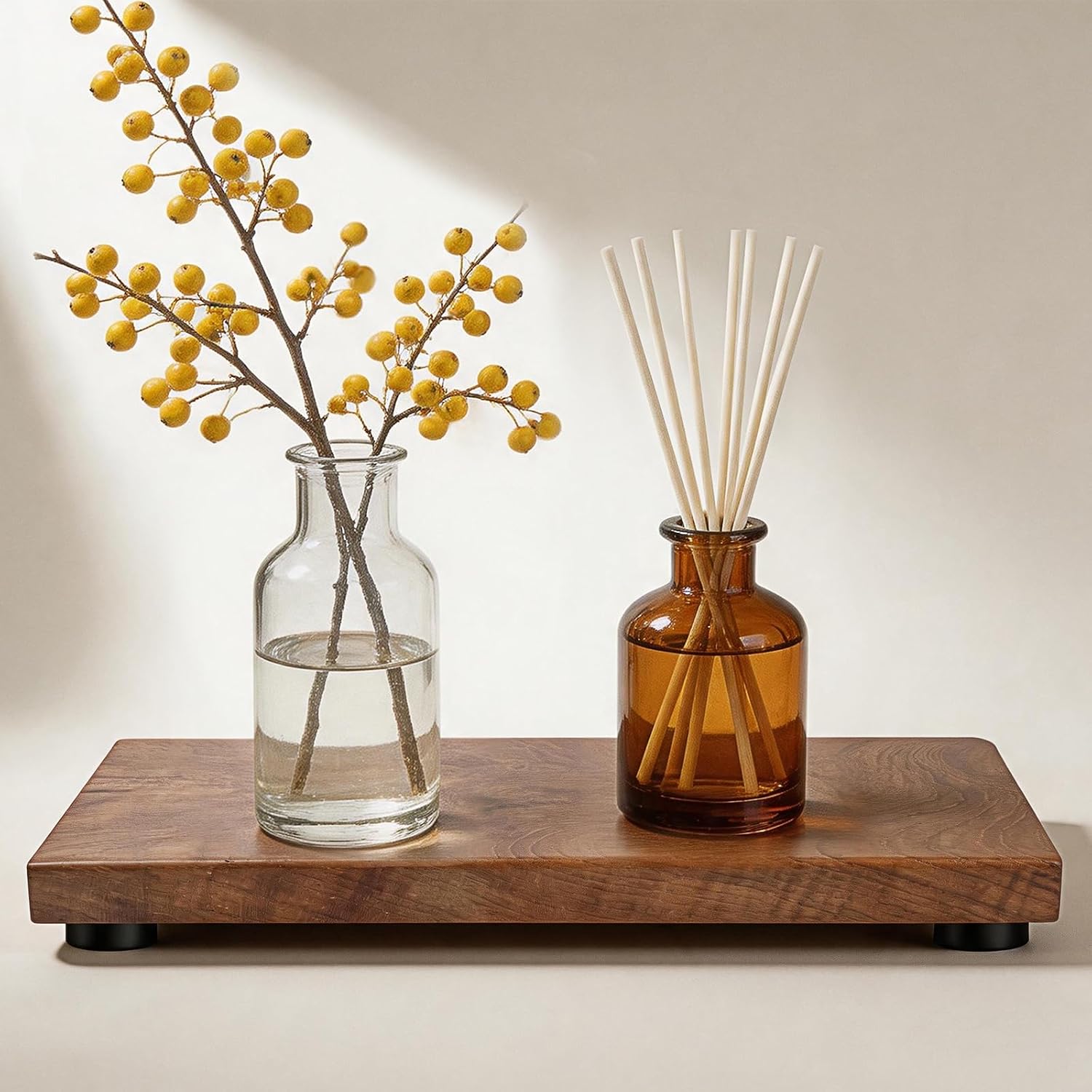 Teak Wood Decorative Small Tray, Bathroom Wood Riser for Decor