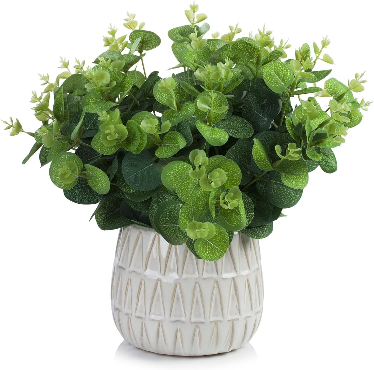 ENOVA FLORAL Fake Potted Plant, Artificial Eucalyptus Plants in Ceramic Pots