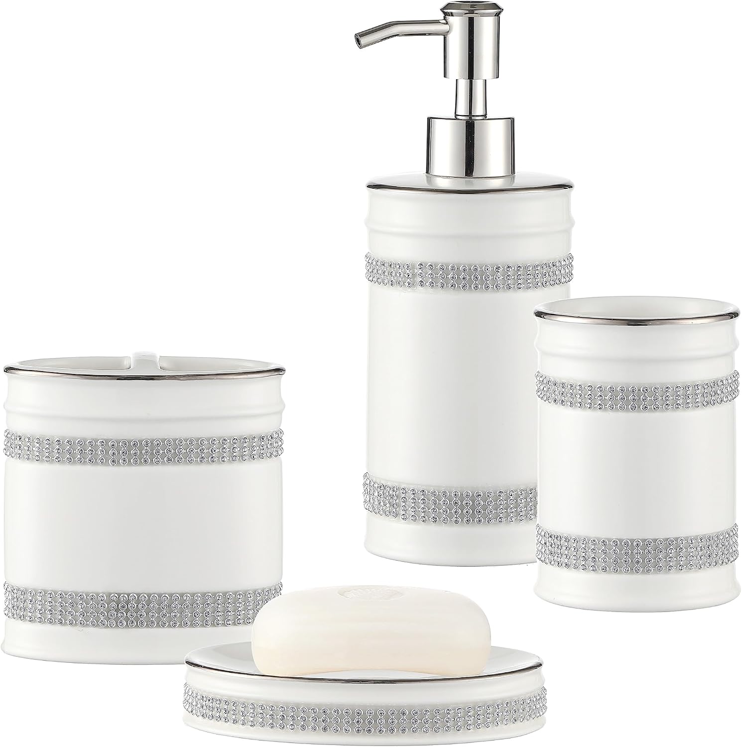 Bathroom Accessories Set, 4-Piece Ceramic Bath Accessory Complete Set with Lotion