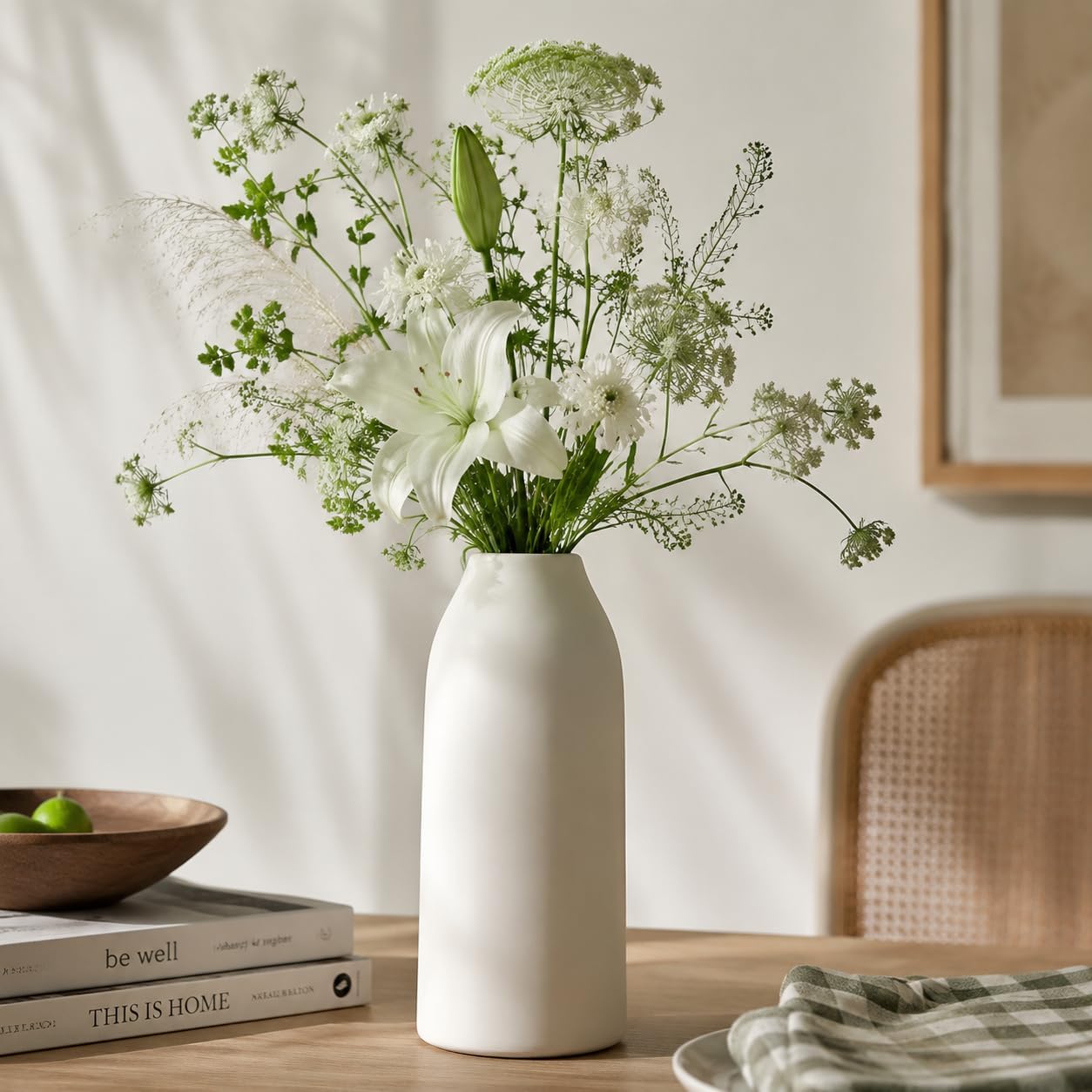 hjn 12 Inch White Ceramic Vase for Flowers, Matte Tall Modern Vase for Decor Minimalist