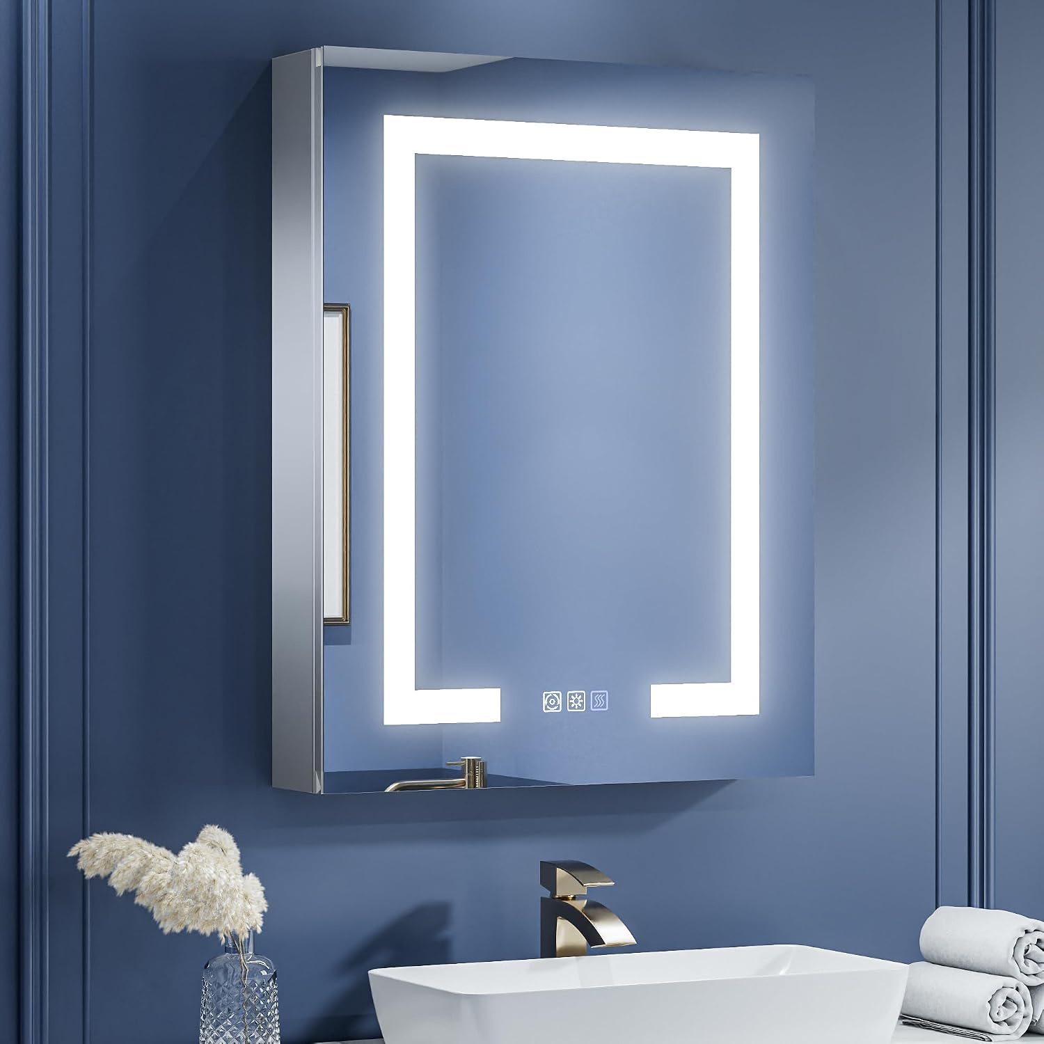 ExBrite 24x30 in LED Lighted Medicine Cabinet with Mirror, Right Hinge