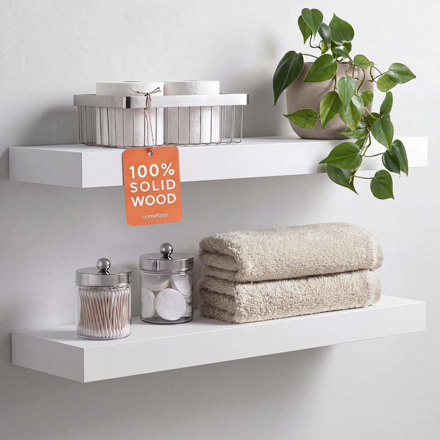 Homeforia 24 Inch Floating Shelves, High-End Solid Pine Wood, Set of 2