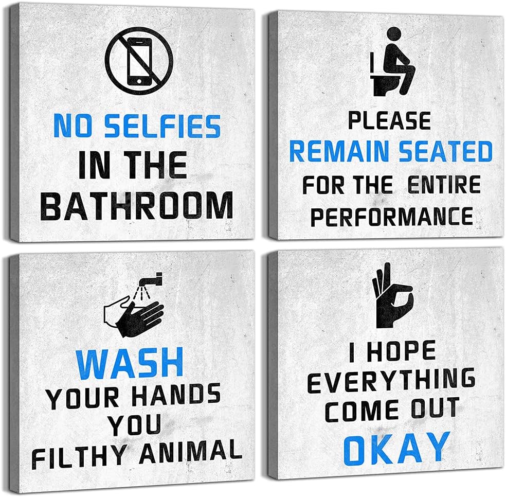 Funny Bathroom Signs Wall Decor Prints Framed Great Quotes and Sayings Canvas Wall Art