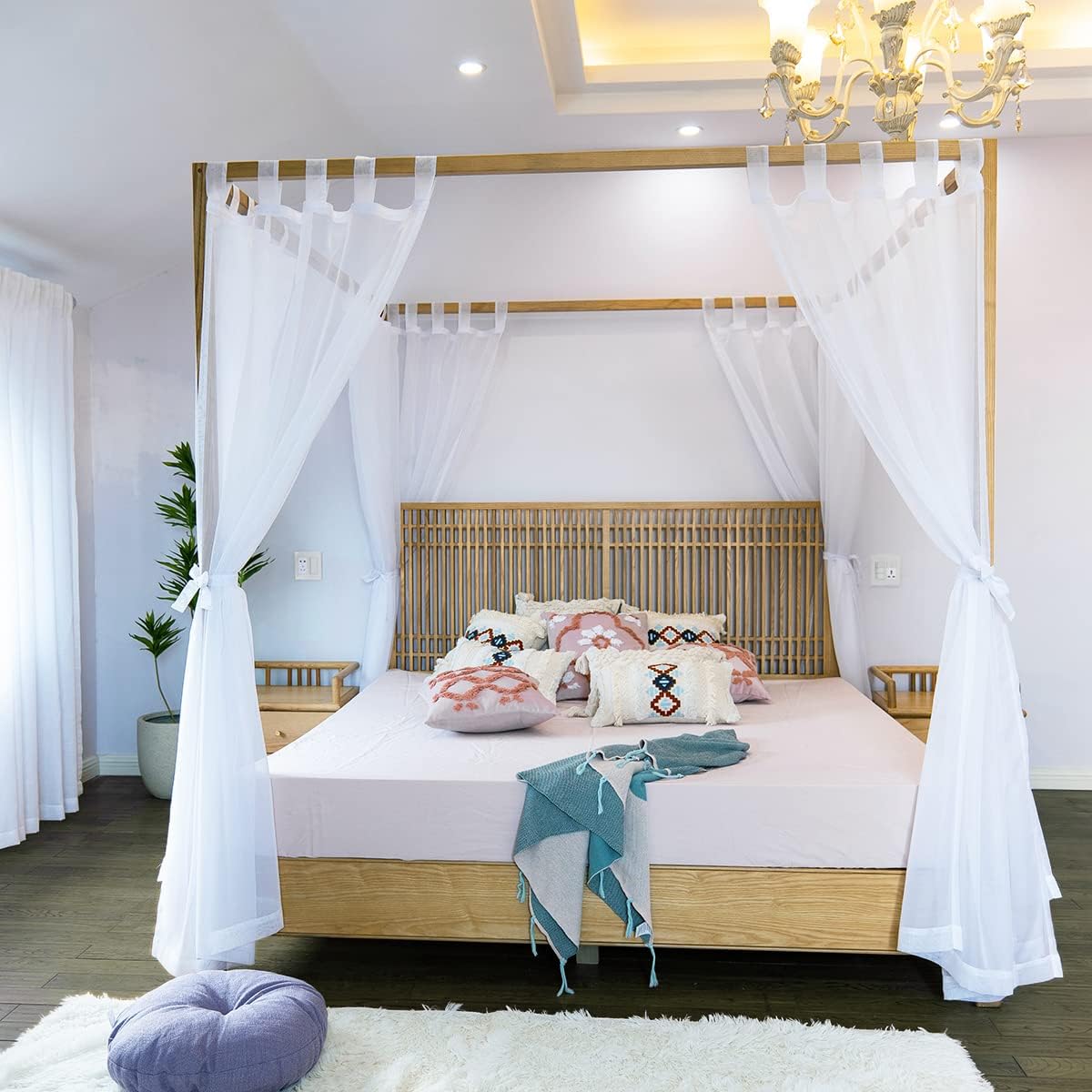 Linentalks Sheer Canopy Bed Curtains for King, Queen, Full and Twin Bed