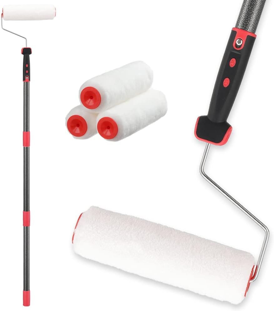 Paint Roller Kit with 6FT Extension Pole, 3 Roller Covers, for Ceiling Painting