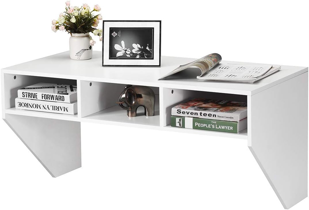 GIANTEX Wall Mounted Desk Floating Computer Desk, Writing Study Table W/3 Storage