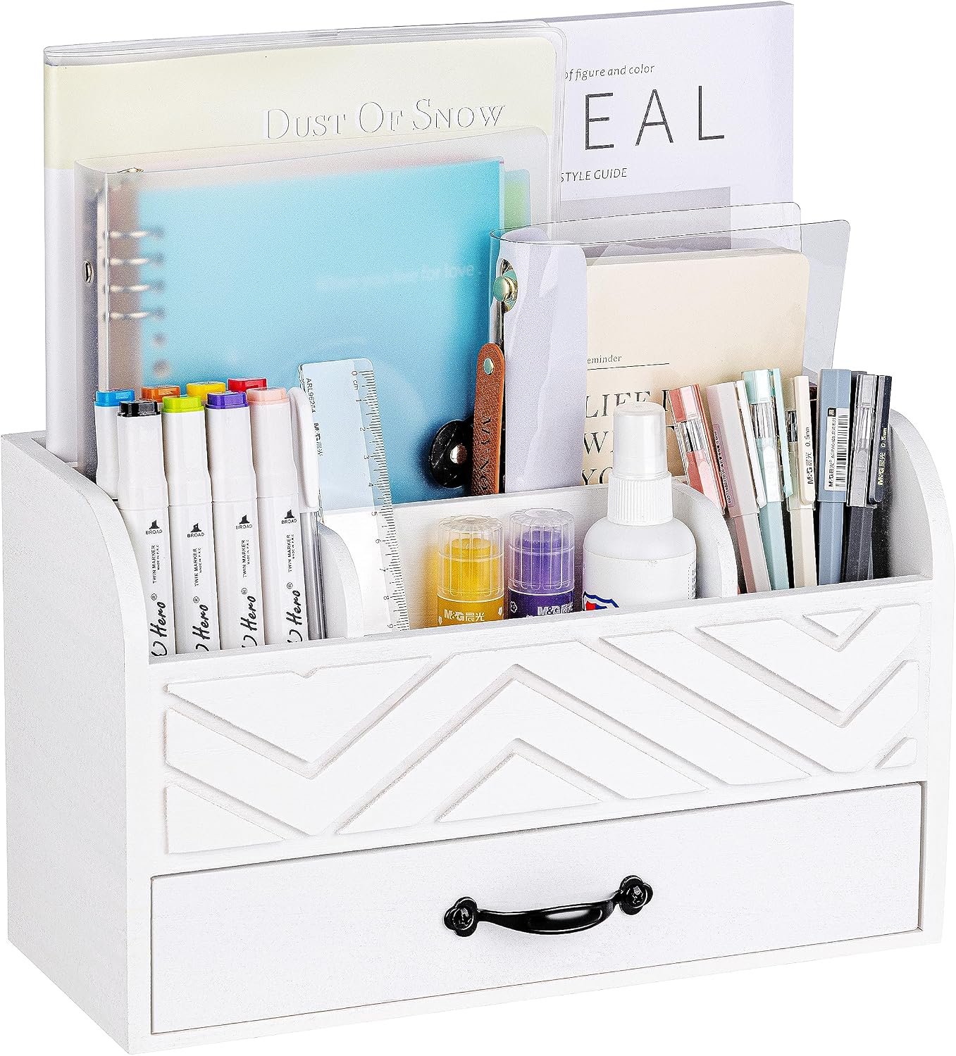 rgcgeem White Wooden Desk Organizer Set, Minimalist Home Office Organization