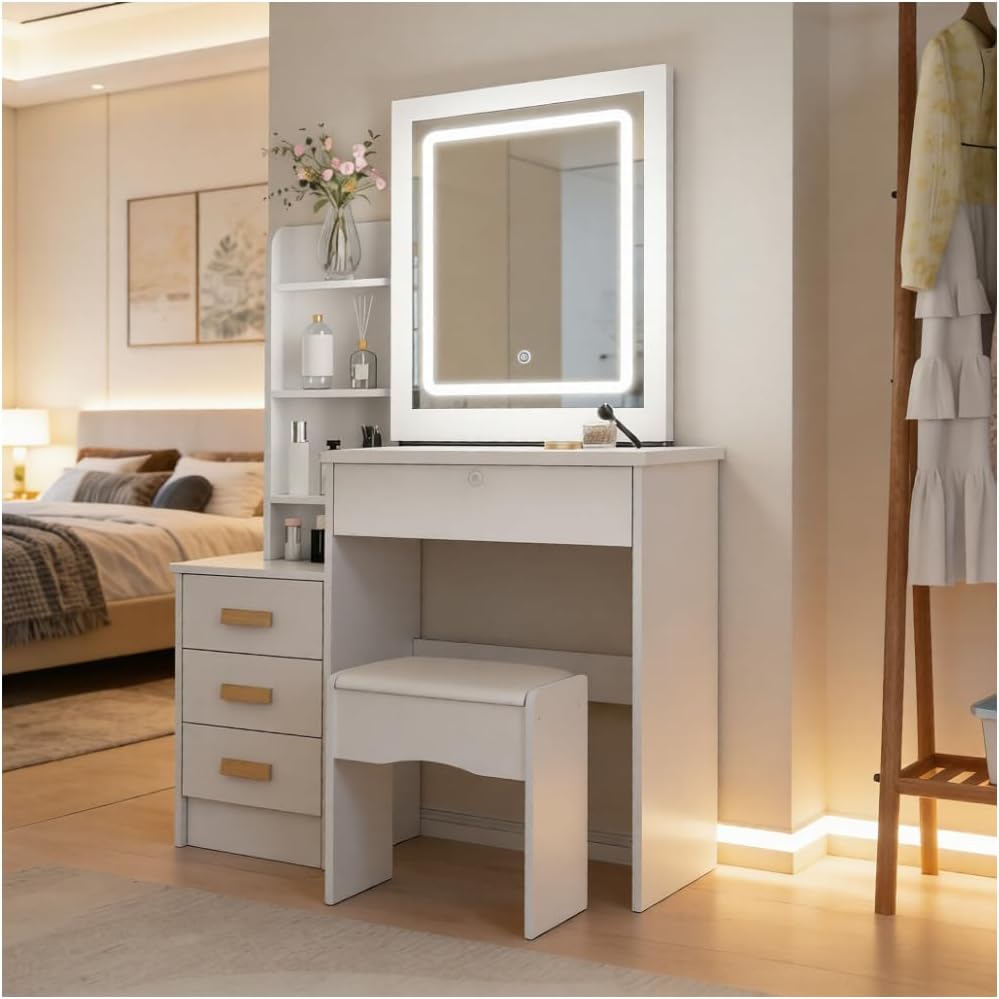 Altsuceser Vanity Desk with Sliding Mirror and Lights, Doubles as a Writing Desk
