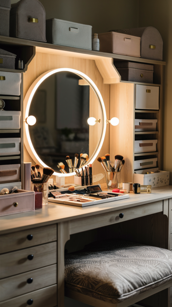 Harmonious blend of functional desk and vanity space