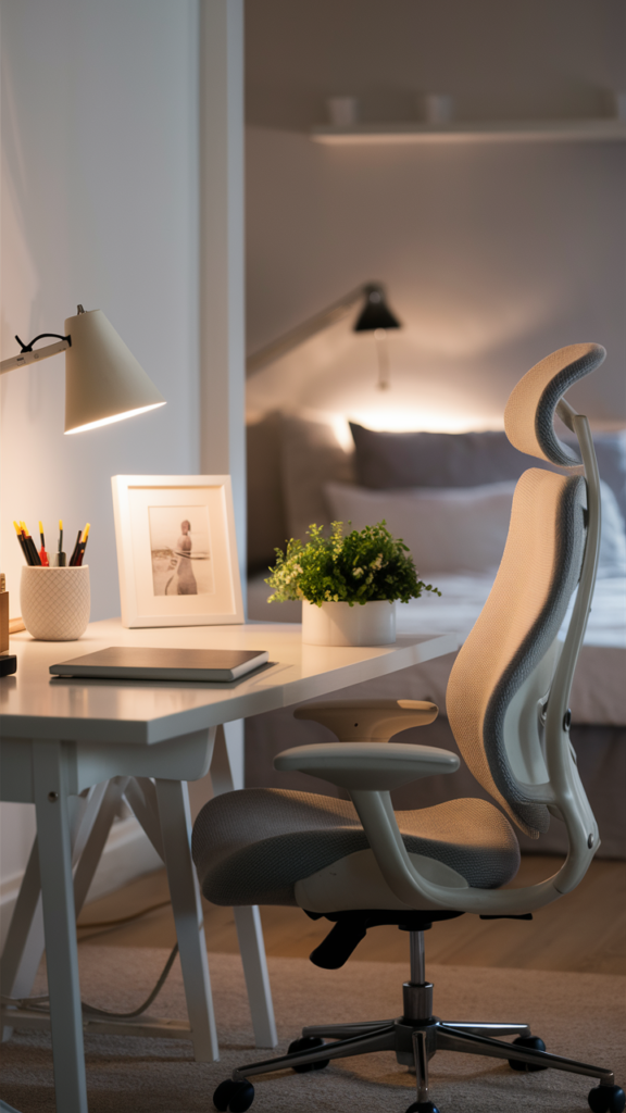 Serene and modern home office desk kept completely clutter-free