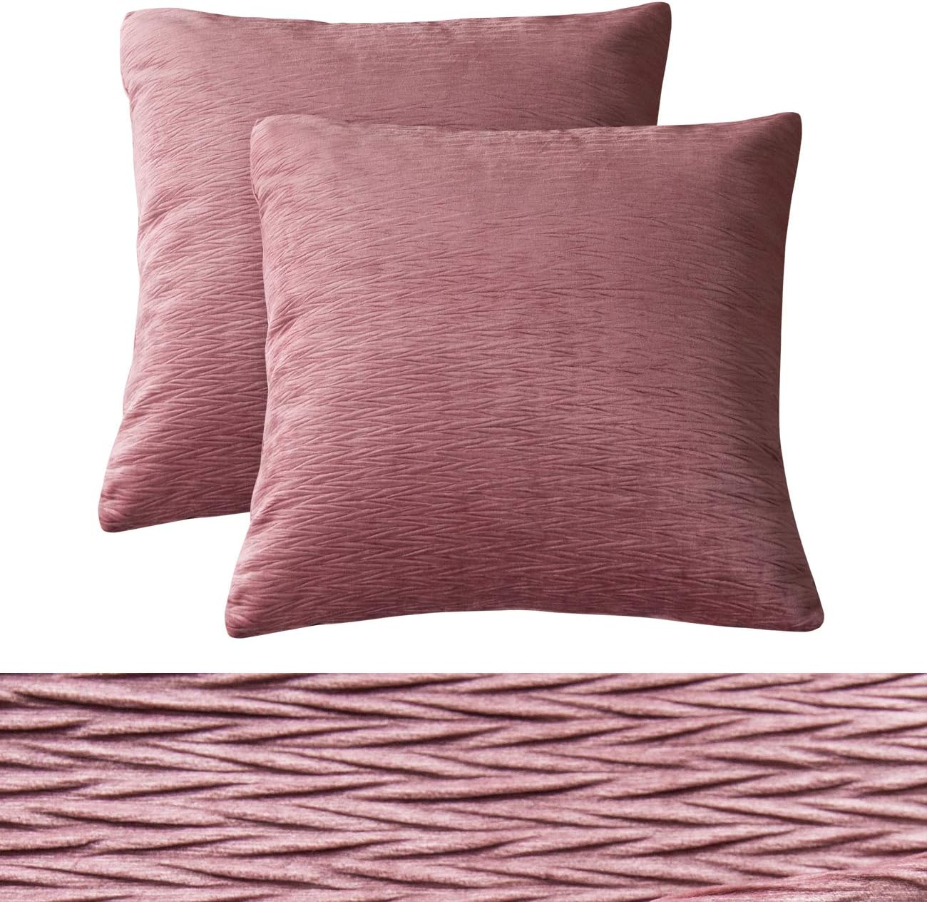 PHF Velvet Textured Wrinkled Square Throw Pillow Covers, Set of 2, 18